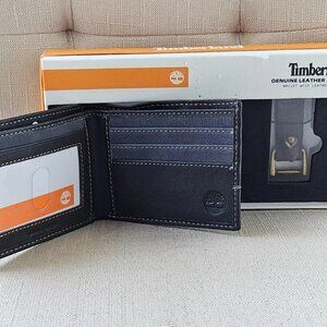Timberland Men Wallet Keychain Set Cardholder Genuine Leather Billfold W/ Box$52